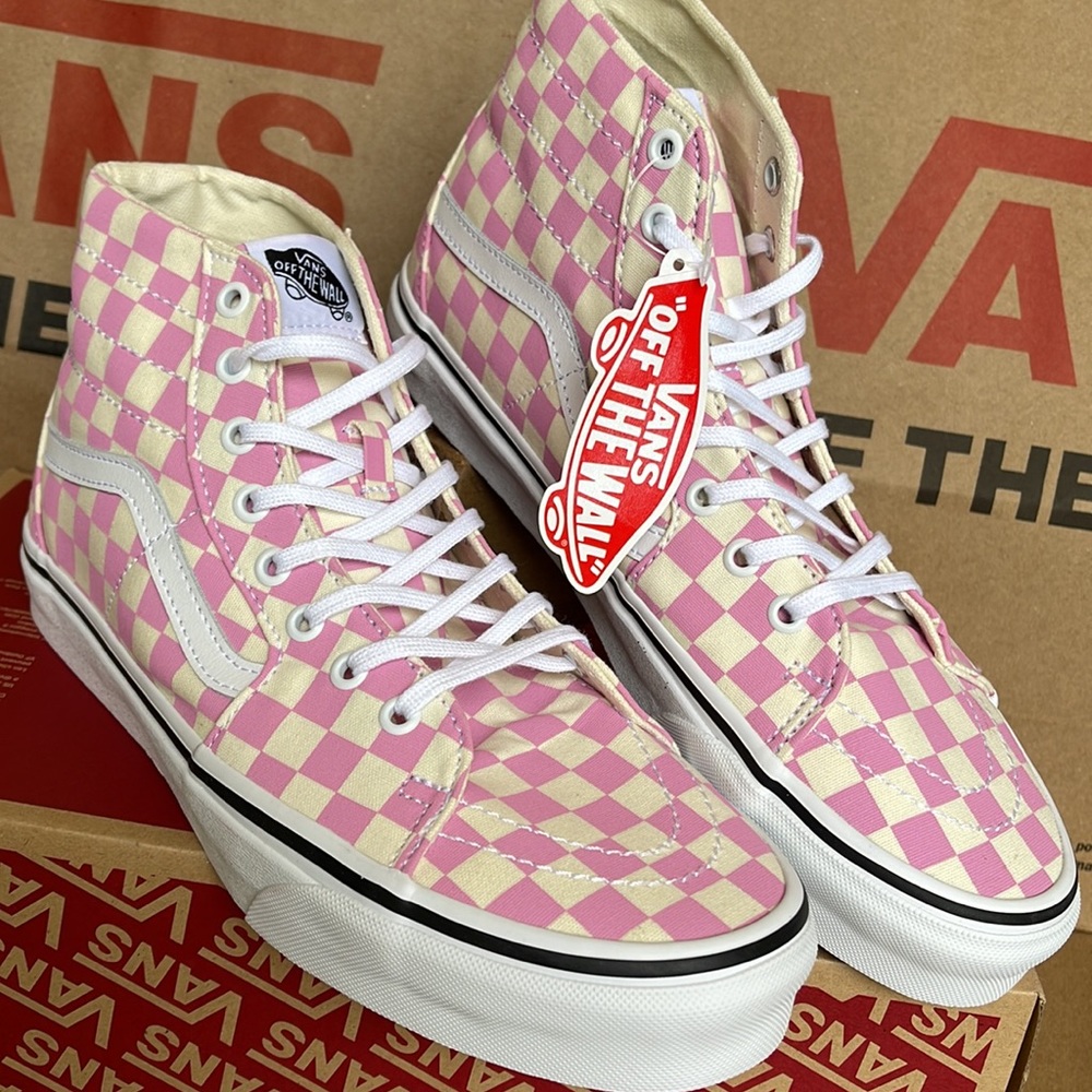Vans Sk8-Hi Tapered Checkerboard Fchsapk/True White sneakers Men’s - Picture 7 of 16
